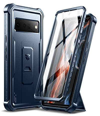 Dexnor Kompatibel mit Google Pixel 6 Pro 5G Hülle, [Eingebaute Displayschutzfolie und Ständer] Robuster Schutz in Militärqualität Stoßfeste Schutzhülle Kompatibel mit Google Pixel 6 Pro 5G - Blau