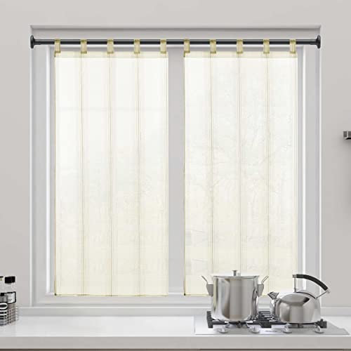 DALINA Textil - Cortina Cocina translúcida 100x140cm, Visillo para Cocina, Comedor, Marco de Puerta 1 Pieza Tejido Gasa Finas Diseño Milrayas 100x140cm Beige