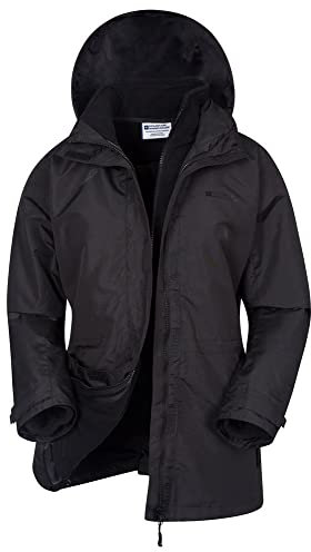 Mountain Warehouse Fell 3-in-1 Damen-Jacke - atmungsaktive, lange, wasserdichte, warm gefütterte Winterjacke für Damen mit Kapuze für Outdoor-Aktivitäten, Fleecejacke Schwarz Damengröße EU 38