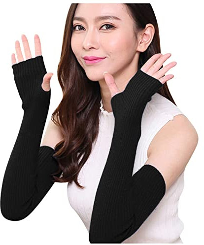 Winter Gestrickte Handschuhe für Damen, Fingerlose Armstulpen Feinstrick Lang Handwärmer Stulpen Warm Strick Handschuhe Pluswärmer Handstulpen Armwärmer Stulpen