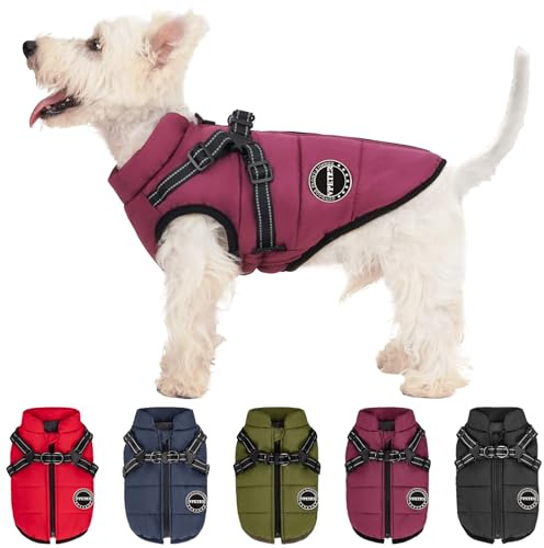 V.PET.B.R Dog Winter Coat,Warm Jacket Paded Fleece Pet Vest with Built in Harness,Windproof Reflective Cozy Adjustable Snow Pet Coat Clothes with Zipper for Small Medium Large Dogs