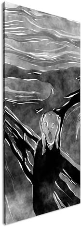 deyoli Edvard Munch Der Schrei Panorama 60x30 cm Effekt: Schwarz/Weiß als Leinwandbild, Motiv fertig gerahmt auf Echtholzrahmen, Hochwertiger Digitaldruck mit Rahmen