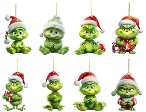 Grinch Deko Weihnachten Weihnachtsbaum Anhänger Acryl Anhänger Weihnachtsbaumschmuck für Partydekoration Geschenke Acryl Weihnachts Weihnachtlicher Baumschmuck Grinch Anhänger (C-8pc)