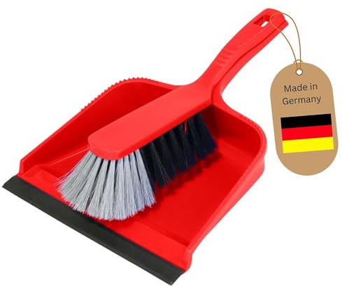 Novaliv Juego de recogedor de plástico rojo para barrer de cerdas sintéticas PPN, juego de recogedor de 20 cm, adecuado para camping y recogedor