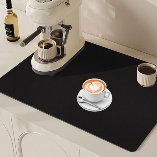 Altamejor Unterlage Kaffeemaschine, Kaffeematte Abtropfmatte, Abtropfmatte Geschirr 60 x 40cm, Kaffeematte Saugfähig, Matte Unterlage Kaffeemaschine für Kaffeemaschine, Küche, Spüle (Schwarz)