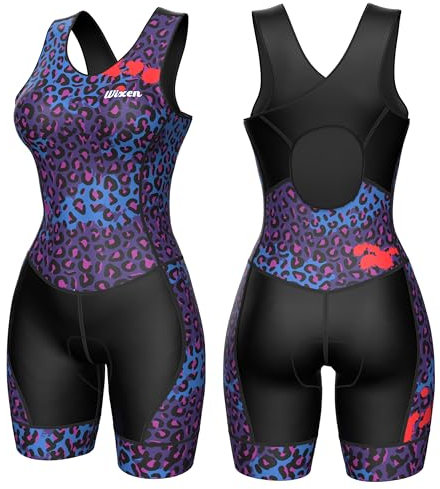 Wixen Race-Rückenanzug, Triathlon-Anzug für Damen, Einteiler, Tri-Anzug, Rennanzug, ärmellos, Schwimmen, Fahrrad, Laufen, Tri-Anzug, Damen, Violettfarbenes Leopardenmuster, XX-Large