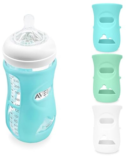 Lot de 3 étuis en silicone pour biberon Avent Natural, en verre, porte-biberon incassable, compatible avec les biberons en verre Philips Avent Natural, 240 ml (240 ml)