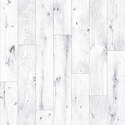 VINYL FLOORING UK Cameo 060S White Wood Effect Anti-Slip Vinyl Flooring For Kitchen, Bathroom, 2.6mm Thick Textile Backed Vinyl Sheet-1m(3'3) X 2m(6'6)-2m²
