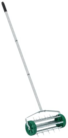 Crystals Rouleau aérateur de pelouse – Aérateur de jardin à pointes métalliques robustes – Outil d'aérateur de pelouse roulant avec poignée réglable – Outil manuel d'aération du sol de jardin avec