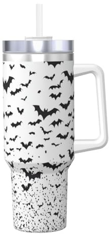 ZSUUGJ Halloween Bats 40 Oz Tumbler With Handle And Straw Lid Car Cup Stainless Steel Water Bottles Insulated Coffee Cup Travel Mug Gifts For Men Women