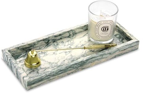 Plateau de Salle de Bain Plateau Marbre Naturel Luxueux Polyvalent Plateaux Décoratif pour Cosmétiques, Plans de Travail, Cuisine, Clés, Café, Parfum, Bijoux (Texture Verte, 30 x 13 x 3 cm)