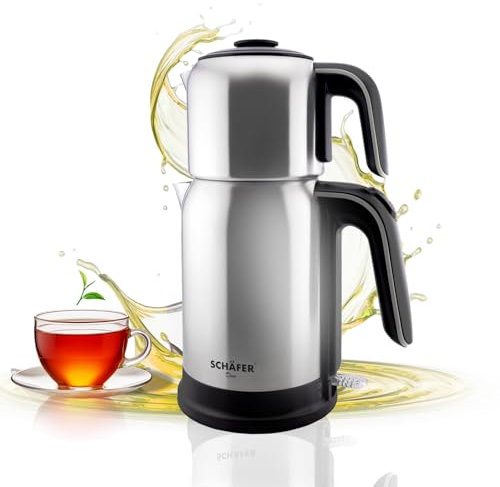 Teekocher Wasserkocher Edelstahl - Silber - mit Teesieb Abschaltautomatik und Warmhaltefunktion - 2,7 Liter - 1850-2200W