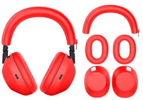 Set di Custodie Protettive per Sony WH-1000XM6 Cuffie, Cuffie Copertura Protettiva in Silicone, Padiglioni Auricolari Copertura, Cuscini ad Archetto Protezione Accessori (Set 3 pezzi rosso)
