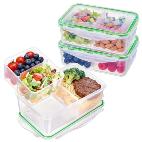 EASYLOCK Meal Prep Boxen Brotdose für Erwachsene Auslaufsichere Lunchbox mit 3 Fächern Jausenbox mit Luftdichter Deckel BPA-freier Kunststoff Mikrowelle Safe Bento Box (3 Stück 1,15L)