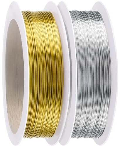 0,3mm x 100m de alambre fino para manualidades, dorado plateado para joyería, alambre para flores, alambre de atado, 2 rollos de alambre para manualidades para fabricación de joyas, ganchillo, trabajo