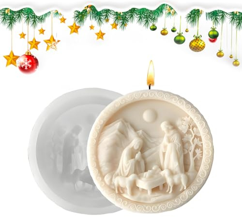 Stampo 3D con scena del presepe di Gesù, in resina per fondente di Natale, stampo per fondente a Gesù, squisito stampo della Sacra Famiglia, natalizi in silicone a rilascio facile