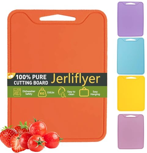 Jerliflyer 11,8 x 8,7 Zoll Schneidebrett Silikon, BPA-frei Hängende Schneidebretter, Flexibel Kratzfest Rutschfest Schneidbretter Matten, Spülmaschine für Küchen Hackbretter (Orange)