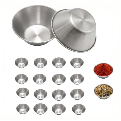 20Pcs Stainless Steel Condiment Sauce Cups,1.5 oz Sauce Dishes Dipping Bowl