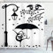 ABAKUHAUS Katze Duschvorhang, Lustige Miezekatze mit Regenschirm, Stoffliches Gewebe Badezimmerdekorationsset mit Haken, 175 x 180 cm, Weiß Schwarz