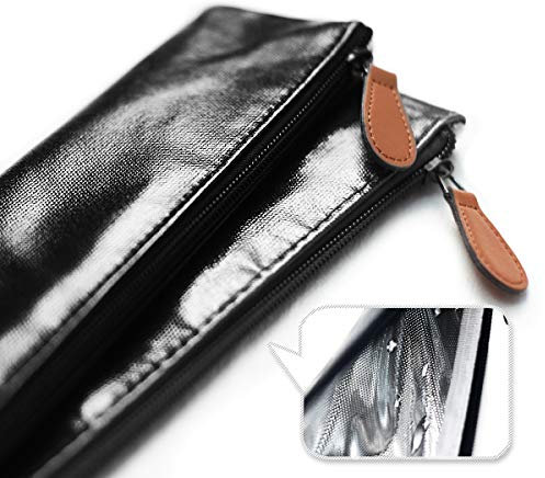 Sunlit 100% Waterproof Wipe Clean Hygienic Carrying Case/Pouch for Reusable Straws - 2 set Black - For 10.5 inches Straws Silicone or Stainless Steel - Brush/Chopsticks Zipper Bag for Travel