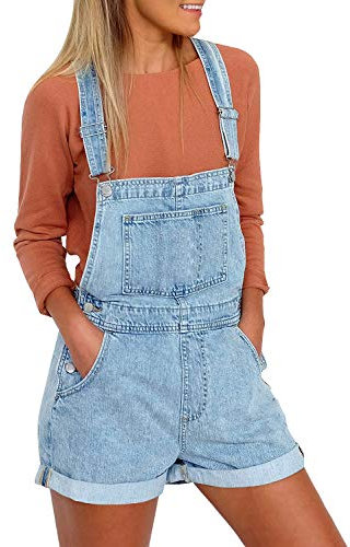 Roskiky Salopette da donna con cinghie con polsini e tasche, D-azzurro, S