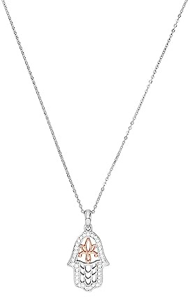 Amor Kette mit Anhänger 925 Sterling Silber Damen Halsschmuck, mit Zirkonia synth., 45 cm, Bicolor, Hamsa Hand, Kommt in Schmuck Geschenk Box, 2022401
