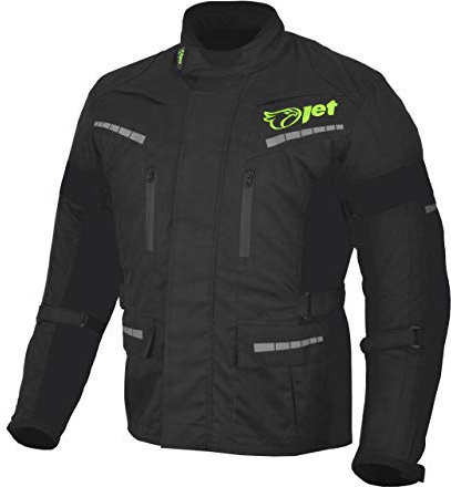 Jet Chaqueta de Moto Textil Negra Fluro Impermeable con Armadura CE - Negro Completo, 4XL - 48 - 50