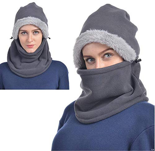Grey Winter Hats for Women Fleece Balaclava Hood Thermal Womens Balaclavas Ear Warmers Ski Face Cover Mask Neck Protective Headgear Cap Snowboard Weather Outdoor Fashion Gifts Ladies Men Warm Hat