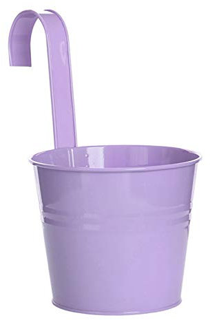 Flower Pots, Garden Pots Hanging Buckets Hanging Planter, Metal Flower Pots Plant Pots Home Decor with Hook For Balcony Fence Light Purple S