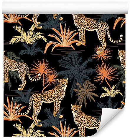 Muralo Tapete 10m Rolle Vlies Tapete Wilde Katzen Gepard Bäume Natur Flora Vliestapete 1000 x 53cm Wand Tapete Wohnzimmer Schlafzimmer Moderne Wanddeko Wand Dekoration