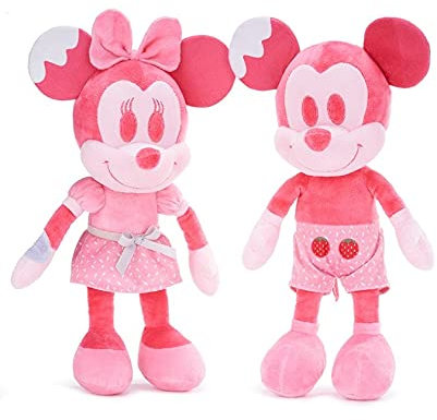 ENVI Disney Lot de 2 peluches Mickey Mouse et Minnie Mouse Couleurs pastel 30,5 cm Rose Mickey et Minnie