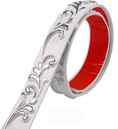 ITTA Flexible Zierleiste, selbstklebend, 3 m, abziehen und aufkleben, Blumen-Wandleiste, Deckenleiste für Kleiderschrank, Tür, Möbel, Heimdekoration. (Weiß & Silber)