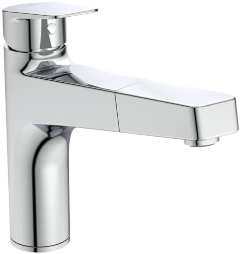 Ideal Standard - Ceraplan, Miscelatore monocomando per lavello da cucina, Bocca alta mobile con doccetta estraibile, Cromato