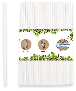 GREENBOX Lot de 250 pailles en papier - 20 cm de diamètre - 5 mm de diamètre - Biodégradables - Blanc - Roulées verticalement - Pour cocktail DCD004551