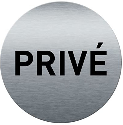 AUA SIGNALETIQUE - Plaque de porte Aluminium brossé imprimé AluSign Ø 85 mm - épaisseur. 3 mm - Double Face adhésif au dos (Privé)