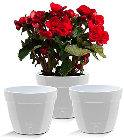 Santino ASTI 3er Set 20CM Selbstwässernder Blumentopf mit Wasserstandsanzeiger - Rund Premium Qualität Innen Blumentopf für Anlagen, Blumen, Kräuter (Ø 20 cm, H 16 cm, 4L - Grey/White)