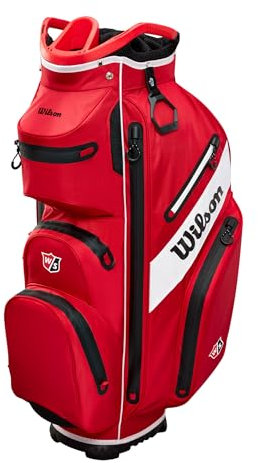 Wilson Golftasche, W/S Exo Dry Cart Bag, Trolleytasche für bis 14 Schläger, Golf-Zubehör für Damen und Herren, Rot / Schwarz / Weiß