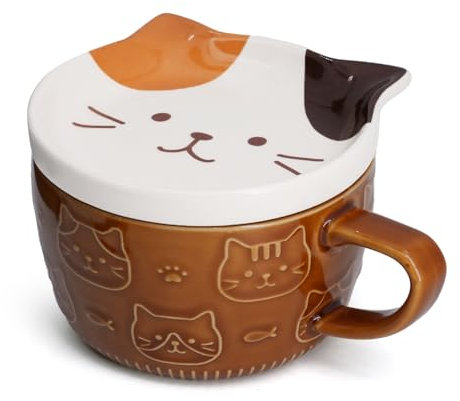 YLOKO Cute Cat Mug - 10oz Cute Coffee Mugs Japanese Ceramic Tea Cup Pusheen Kawaii Coffee Cup for Women & Girls & Cat Lovers