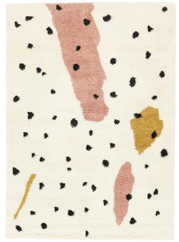RugVista, Spotty, Kinderzimmer Teppich, 160 x 230 cm, Kinderteppich für Kinder, Spielteppich für Babys, Shaggy handwebstuhl, Maschinell hergestellt, Hochflor, Keine schädlichen Stoffe, Off-Weiß