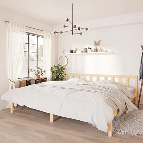 Gecheer Bettgestell Massivholzbett Holzbett Doppelbett Schlafzimmerbett Bettrahmen Bett mit Lattenrost Kiefer 180x200 cm UK Super King