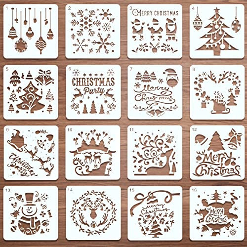 Weihnachten Schablonen Hillylolly 16 Stk. Malschablonen aus Kunststoff, Zeichenschablonen Weihnachten, Schablonen Weihnachten, Malschablonen Weihnachten Graffiti für Weihnachtskarte, Sammelalbum