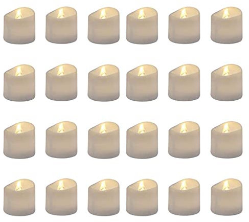 GrassVillage Lot de 24 bougies LED réalistes et lumineuses en forme de vague - 3,5 cm x 4 cm de haut - Bougies chauffe-plat sans flamme - Fausse bougie électrique - Blanc chaud