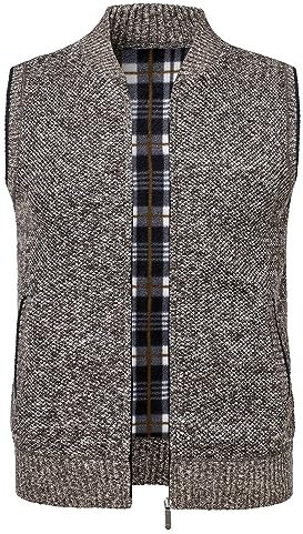 Yukirtiq Herren Fleeceweste Strickwesten Fleece-Fütterung Ärmellose Strickjacke Cardigan Dicker Gilet Freizeitweste Pullover Strickjacken Winterweste mit Reißverschluß, Kaffee, M