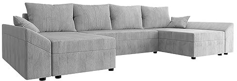Mirjan24 Ecksofa Chione U Cord mit Bettkasten und Schlaffunktion, 4 Sitzer Eckcouch, U-Form Sofa für Wohnzimmer, symmetrisches Ecksofa, Polsterecke mit Bettfunktion, Wohnlandschaft (Poso 110)