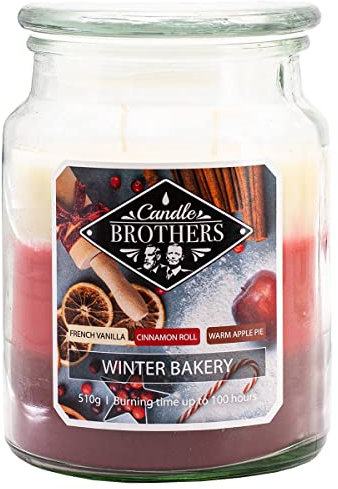 Candle-Brothers Große Duftkerze im Glas | Winter Bakery (510g) | Kerze lange Brenndauer (110h) | Duftkerze mit 2 Dochten | Winter Kerze im Glas | 3-Schicht Kerzen