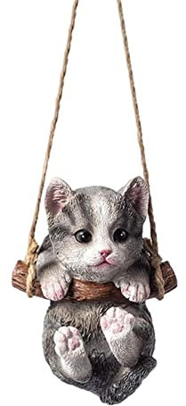 Baoblaze Harz hängende Schaukel Katzenstatue Gartenfigur Anhänger Tierskulptur dekorativ für Wohnzimmer Innen Schlafzimmer Dekor Geburtstagsgeschenk, GRAU