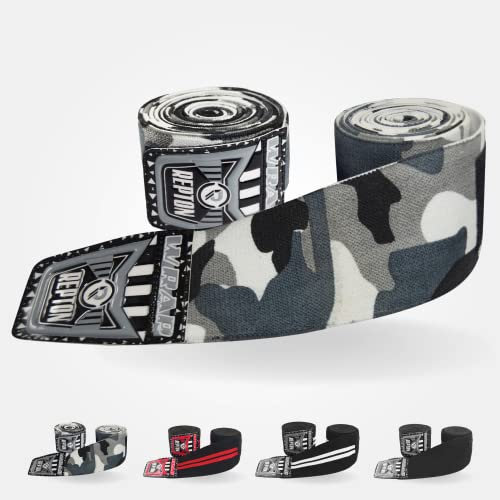 Repton - Coppia di ginocchiere elastiche per sollevamento pesi, per palestra e allenamento, supporto a compressione per powerlifting, squat e cross training (grigio camo)
