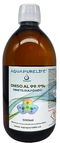 AQUAPURELIFE® DMSO 99,9% | Verpackt in einer 500-ml-Flasche, bernsteinfarben in Laborglas, unverdünntes Dimethylsulfoxid, organische Flüssigkeit für vielfältige Verwendungszwecke.