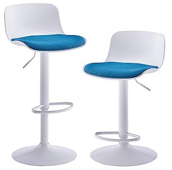 Kidol & Shellder Barhocker 2er Set Esszimmerstuhl Weiß Teal Fleece Teddy Sitzkissen Drehbar Höhenverstellbar aus Metall Kunststoff Haus Küche Bistro