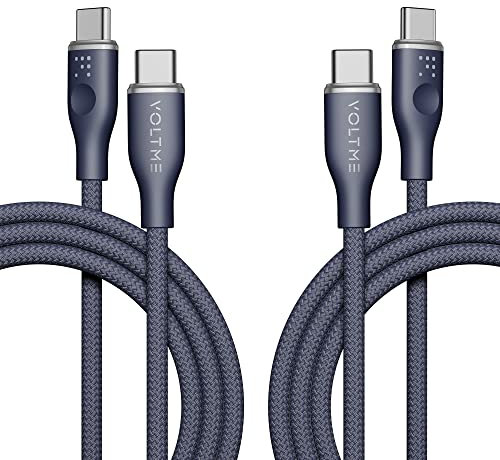 VOLTME Set di 2 Cavo USB C a USB C PD 60W Nylon Intrecciato 1,80m, RUGG USB-C Tipo C Cavo Ricarica Compatibile con MacBook, MateBook, Pixel 7/6 Pro/5/4XL, iPad Pro, Galaxy S22/Plus, ecc... (blu)